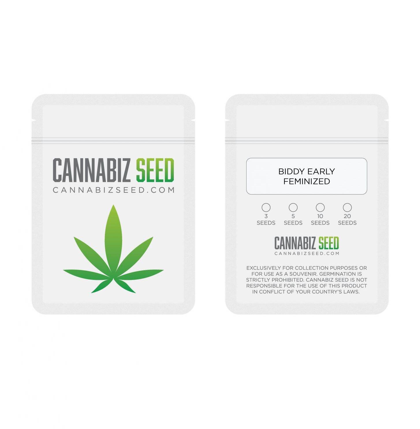 Biddy Early Feminized Cannabis Seeds Packaging | Cannabiz Seed Biddy Early Feminized Cannabis Seeds Packaging