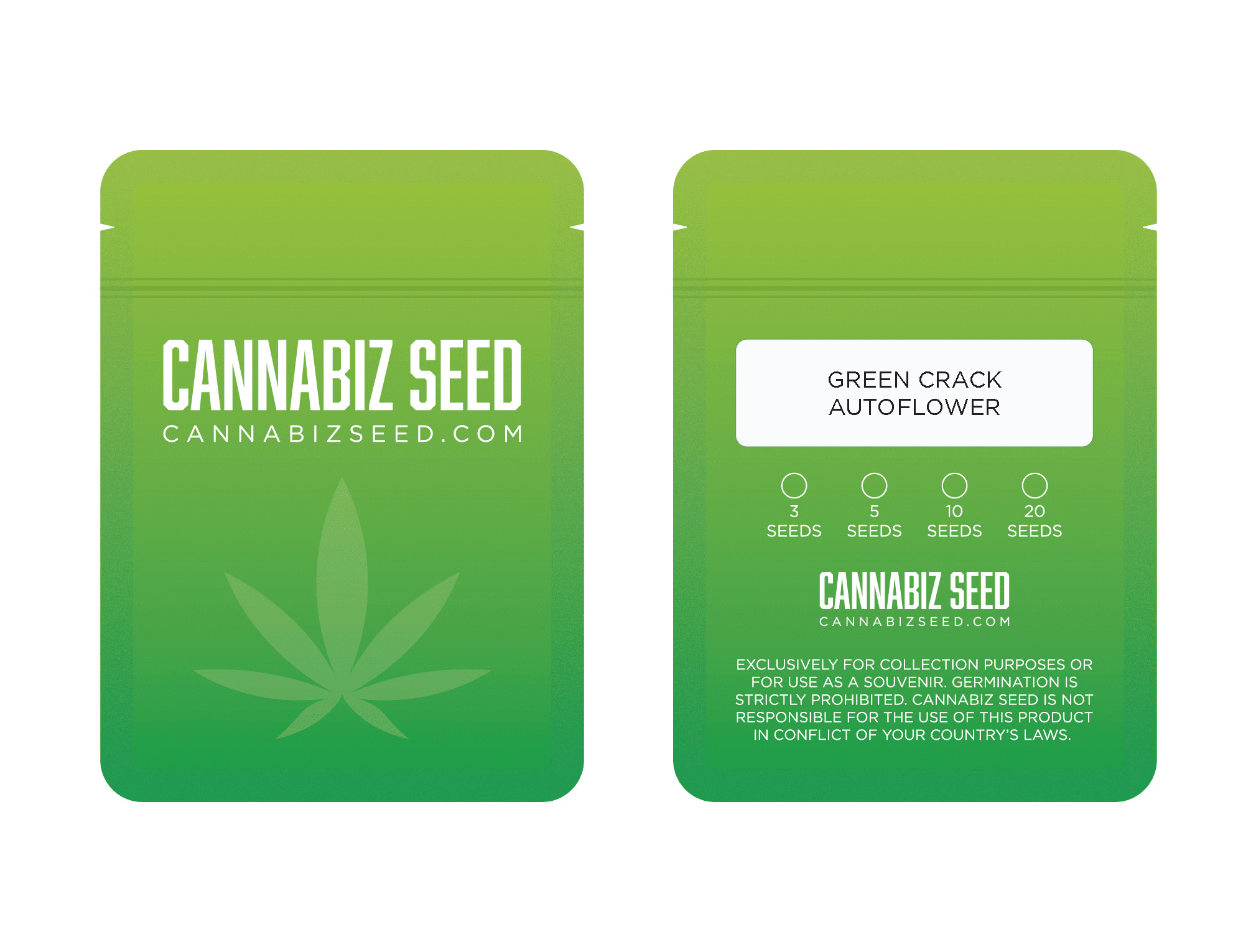 Green Crack Autoflower Seeds Packaging | Cannabiz Seed Green Crack Autoflower Seeds Packaging