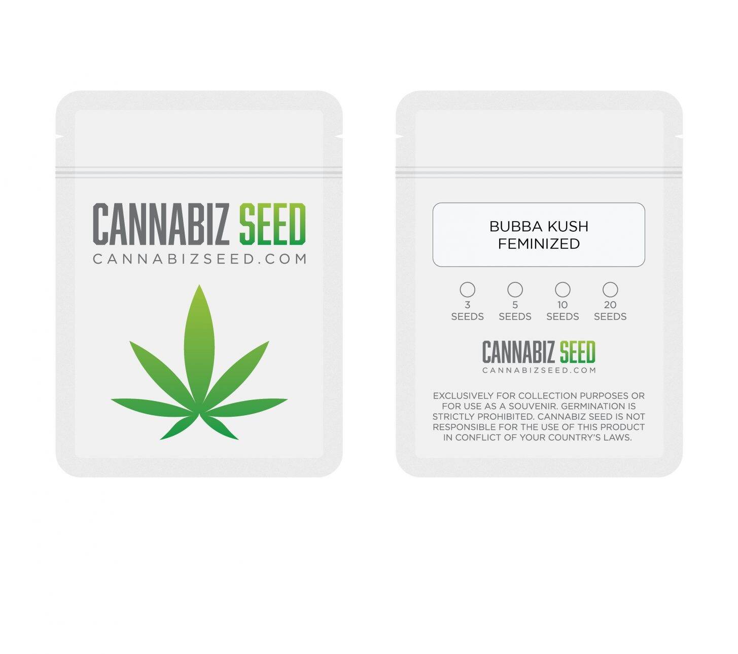 Bubba Kush Feminized Cannabis Seeds Packaging | Cannabiz Seed Bubba Kush Feminiseeritud kanepiseemnete pakendamine